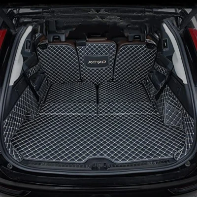 Afbeelding van Kofferbak Mat Kofferbakmatten, voor Volvo XC90 2015 2022 2023 7 Seats Auto Leer Volledige Dekking Liner Matten Tapijten Maatwerk Laarzen Lade Accessoires,BlackBeige 1Set
