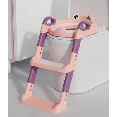 Afbeelding van toiletbril voor kinderen met ladder, PU kussen, verstelbaar en opvouwbaar, antislip, geschikt V vormige U wc bekers