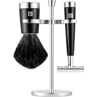 Afbeelding van ZWILLING Scheermesset met scheermes (3 delig scheerkwast en houder, geschikt voor alle scheermesjes, cadeauset), zwart