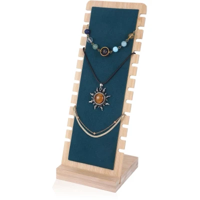 Afbeelding van ROOMHUAWAY 12 houten sleuven ketting sieradenstandaard kettingstandaard sieraden, kettinghouder verticale sieradenhouder sieradenstandaard, kettingopslag (groen)