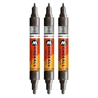 Afbeelding van Molotow One4All acryl Twin Marker (lijndikte 1,5 mm en 4 mm, zeer dekkend permanent) 3 stuks kleur 223 metallic zwart