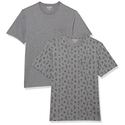 Afbeelding van Amazon Essentials Heren Slim Fit T shirt met korte mouwen en ronde hals, 2 stuks, grijs gemêleerd cactus, XS