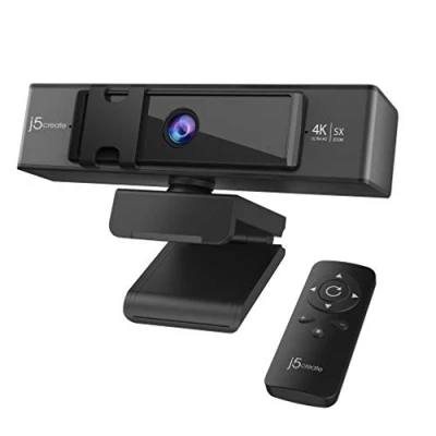 Afbeelding van j5create 4K Ultra HD Webcam met 5X digitale zoom, privacyscherm, twee hifi microfoons, afstandsbediening, USB C Ideaal voor videoconferenties, online onderwijs, live streaming (JVCU435)