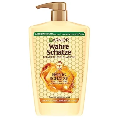 Afbeelding van Garnier Echte schatten herstellende shampoo honing schatten; XXL formaat 1L, versterkt en voedt beschadigd breekbaar haar, 1000 ml