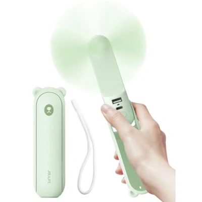 Afbeelding van JISULIFE Draagbare ventilator met powerbank 4500 mAh, maximale looptijd van 46 uur, zakventilator, op batterijen werkende persoonlijke opvouwbare USB aangedreven ventilator, 3
