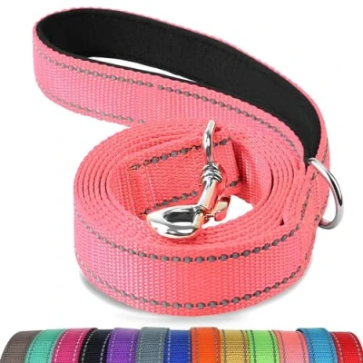 Afbeelding van Joytale Hondenriem met gevoerd handvat, dubbelzijdige reflecterende nylon hondenlijnen voor training, wandelriem kleine, middelgrote honden, 1,8 m x 2 cm, roze