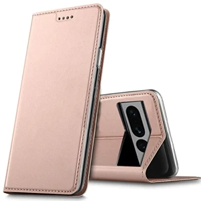 Afbeelding van Verco hoes voor mobiele telefoon Google Pixel 8 Pro, premium flip cover [integr. magneet] bookcase PU leren tas, roségoud