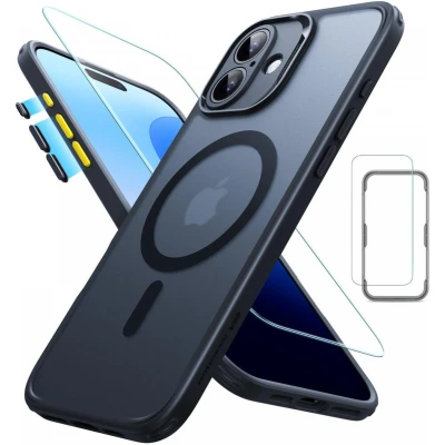 Afbeelding van ESR Classic Pro HaloLock Hoesje + Tempered Glass Geschikt voor Apple iPhone 16 Plus Back Cover Compatibel met MagSafe Screen Protector Camera Bescherming Frosted Zwart