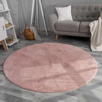 Afbeelding van Hoogpolig Tapjit Shaggy Woonkamer Modern Effen Kleur Fluffy, Kleur: Roze Roze, Maat:100 cm rond