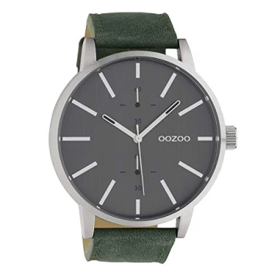 Afbeelding van OOZOO Timepieces Zilverkleurige horloge met groene leren band C10500