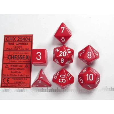 Afbeelding van Chessex dobbelstenen set, 7 polydice, Opaque Red w/white