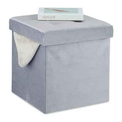 Afbeelding van Relaxdays poef met opbergruimte vierkante hocker zithocker gepolsterd fluweel