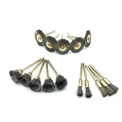 Afbeelding van 15Pcs Staaldraad Borstel Wiel Schurende Polijsten Set Voor Rotary Tool Dremel Accessoires Kit, 3 Types, Zilver
