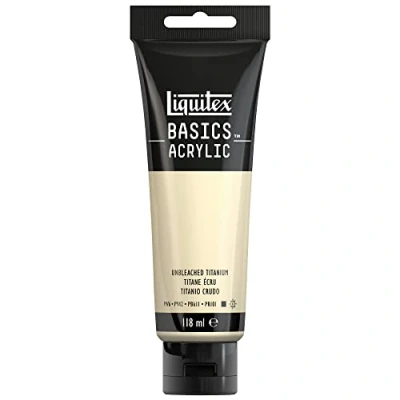 Afbeelding van Liquitex Basics 8870055 Monopigmenteerde acrylverf, kunstenaarspigmenten, lichtecht, gemiddelde viscositeit, archiefkwaliteit, zijdeglanzende afwerking, 118ml Unbleached Titanium