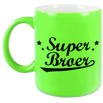 Afbeelding van Super broer cadeau mok / beker neon groen 330 ml verjaardag bedankt feest mokken