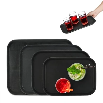 Afbeelding van Relaxdays horeca dienblad set 4 groottes opstaande rand antislip serveerblad
