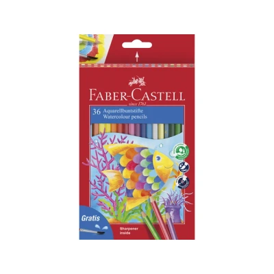 Afbeelding van 3x Aquarelpotlood Faber Castell kinder etui 36 stuks met slijper en pe
