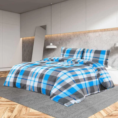Afbeelding van vidaXL Dekbedovertrekset 220x240 cm katoen blauw en grijs