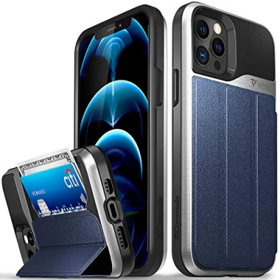 Afbeelding van Vena vCommute Wallet Case Compatibel met Apple iPhone 12 / Pro (6,1 inch), (Militaire Grade Drop Protection) Flip Leather Cover Kaarthouder Kickstand Blauw