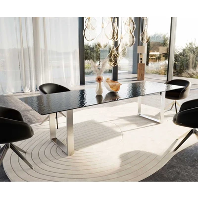 Afbeelding van DELIFE Eetkamertafel Edge 300x100 Glas smelten rokerig zwart 3D Relief RVS Schmal