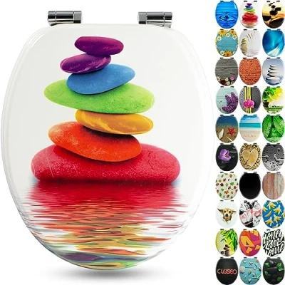 Afbeelding van Sanfino® Wc bril met houten kern en softclose mechanisme hoogwaardige kwaliteit vele kleurrijke motieven, comfortabele zitting, eenvoudige montage inclusief handleiding &quot;Rainbow Stone&quot;