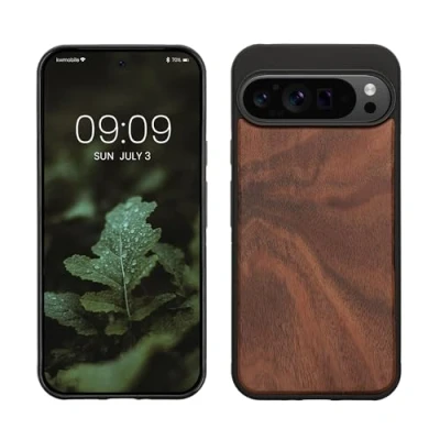 Afbeelding van kwmobile telefoonhoesje geschikt voor Google Pixel 9 Pro XL Hoesje met bumper in vintage bruin / Backcover hout