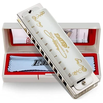 Afbeelding van East top 10 Gaten 20 Tones Diatonische Blues Harmonica Sleutel van Bb met Witte Cover, T008L voor Volwassenen, Professionele Speler en Studenten