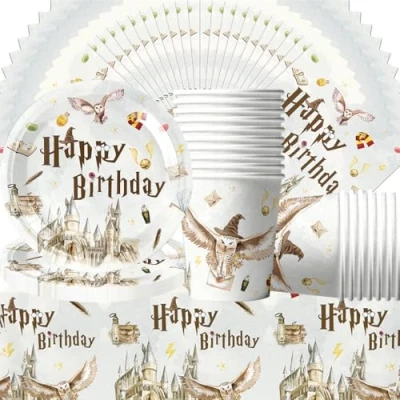 Afbeelding van Doyomtoy Magische Wizard Partyserviesset, serve 20 gasten, karikatuur verjaardag, feestservies, tafelkleden, borden, kopjes, servetten voor feestaccessoires, verjaardag