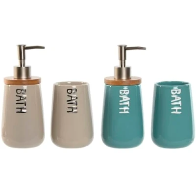 Afbeelding van Badset Home ESPRIT Beige Turkoois Bamboe ABS Dolomite 9 x 8,5 19 cm (2 Stuks)