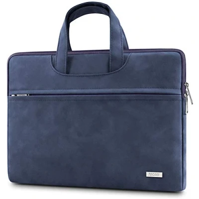 Afbeelding van TECOOL 13 13,5 Inch Laptop Sleeve, 14 Ultrabook Laptoptas NoteBook Hoes Cover Leather Aktetashoes met Handvat voor 2010 2021 Macbook Air / Pro 14, MateBook D14 Marineblauw