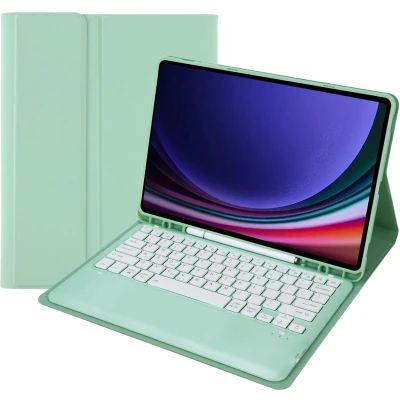 Afbeelding van Case2go Bluetooth Toetsenbord voor Samsung Galaxy Tab S9 Plus/S9 FE Plus (2023) Met stylus pen houder QWERTY Keyboard case Mint Groen