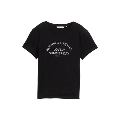 Afbeelding van TOM Tailor Denim Basic Print Tshirt print, Dames, Maat: XS, Deep black