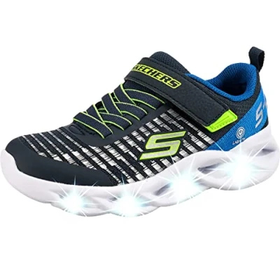 Afbeelding van Skechers Twisty Brights Sneaker voor jongens, Marineblauw Textiel Lime Zilver Trim, 32 EU