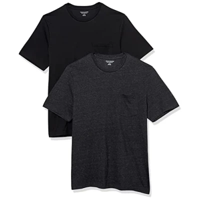 Afbeelding van Amazon Essentials Heren Regular Fit T shirt met korte mouwen en ronde hals, 2 stuks, zwart/houtskool heather, Large
