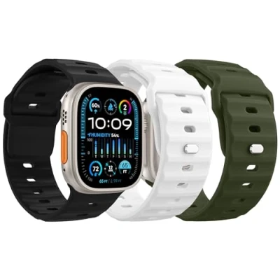 Afbeelding van MoKo 3Pack Ocean band Compatible with Apple Watch Ultra 2 Strap 49mm 46mm 45mm 44mm 42mm for Men Women,Silicone Replacement Wrist iWatch Series 10 9 8 7 6 5 4 SE 2,B/A/W