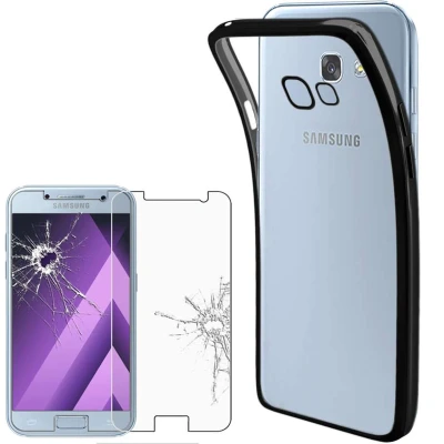 Afbeelding van ebestStar Hoes voor Samsung A3 2017 Galaxy SM A320F, Back Cover, Beschermhoes anti luchtbellen hoesje, Transparant, Zwart + Gehard Glas