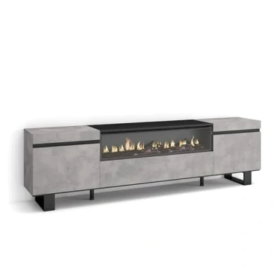 Afbeelding van Skraut Home TV kast televisie woonkamermeubels opslag 200 x 57 35 cm voor tv&#039;s tot 80 inch elektrische open haard industrieel design moderne stijl cement