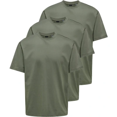 Afbeelding van Only &amp; Sons 3ER PACK FRED Tshirt basic, Heren, Maat: Small, Castor gray