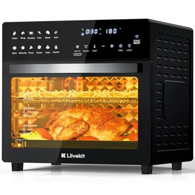 Afbeelding van LLIVEKIT Heteluchtfriteuse, mini oven, 26 l, 1700 W, airfryer XXL, met 12 programma&#039;s, heteluchtoven digitaal led display, friteuse voorverwarmen, warm houden en opwarmen