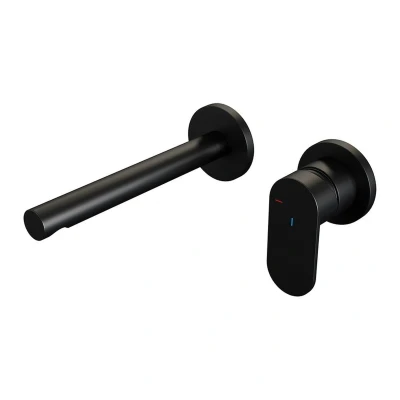 Afbeelding van Brauer Black Edition Wastafelmengkraan inbouw rechte uitloop links hendel breed plat model C 1 mat zwart