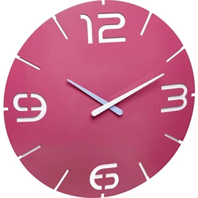 Afbeelding van TFA Dostmann analoge design wandklok Contour, 60.3047.12, kwartsuurwerk, ruimtelijk effect, kleurcontrast, 35cm diameter, roze/wit