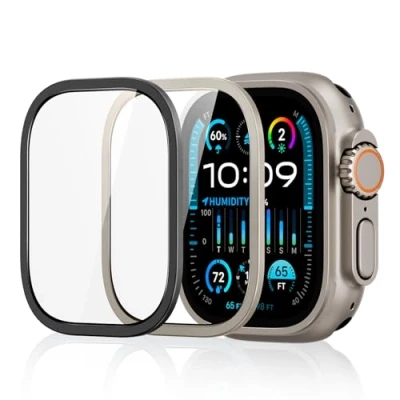 Afbeelding van ESR Armorite Beschermfolie compatibel met Apple Watch Ultra 2/1 (2023/2022,49 mm), displaybescherming van gehard glas roestvrijstalen frame, volledige bescherming, krasbestendig, titanium metaal +