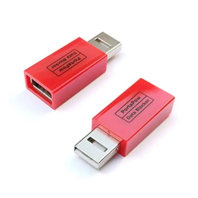 Afbeelding van PortaPow 3e Gen USB gegevensblocker, verpakking van 2 stuks, rood, bescherming tegen Juice Jacking
