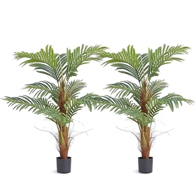 Afbeelding van VEVOR 2x Areca Catechu Kunstmatige 800x800x1219mm Kunstplant PE Kunstplanten Plastic Planten in Pot Betelnoot Palm Geurloos Waterdicht Ideaal voor Slaapkamer Studeer Woonkamer