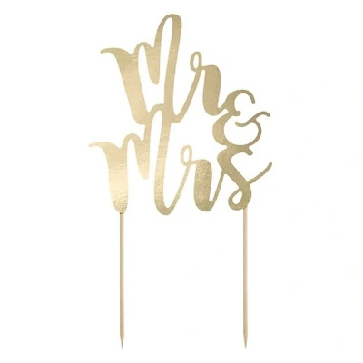 Afbeelding van Taarttopper Mr &amp; Mrs Goud 25,5cm