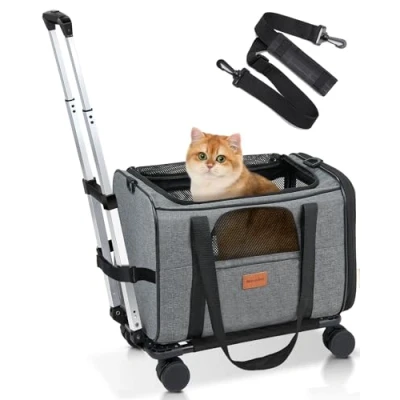 Afbeelding van Morpilot kattendrager met wielen goedgekeurd door luchtvaartmaatschappij, hondendrager voor kleine honden, rollende grote katten, puppywandelwagen, afneembare en