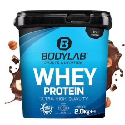 Afbeelding van Bodylab24 eiwitpoeder Whey Protein Hazelnoot Cocoa 2kg, eiwitshake voor krachttraining en fitness, poeder kan spieropbouw ondersteunen, Hoogwaardig met 80% eiwit, Aspartaamvrij