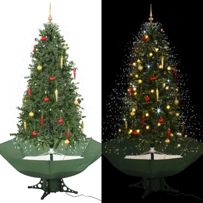 Afbeelding van Kerstboom sneeuwend met paraplubasis 190 cm groen