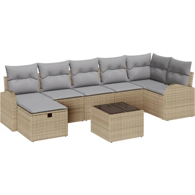 Afbeelding van vidaXL 8 delige Tuinbank Set met Kussens Beige Poly Riet