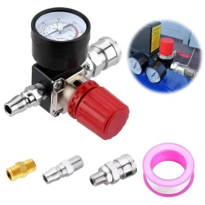 Afbeelding van mizikuu Drukregelaar voor luchtcompressor, drukschakelaar, regelventiel, drukschakelventiel met manometer, 175 psi, drukregelaar, compressor 4 gaten